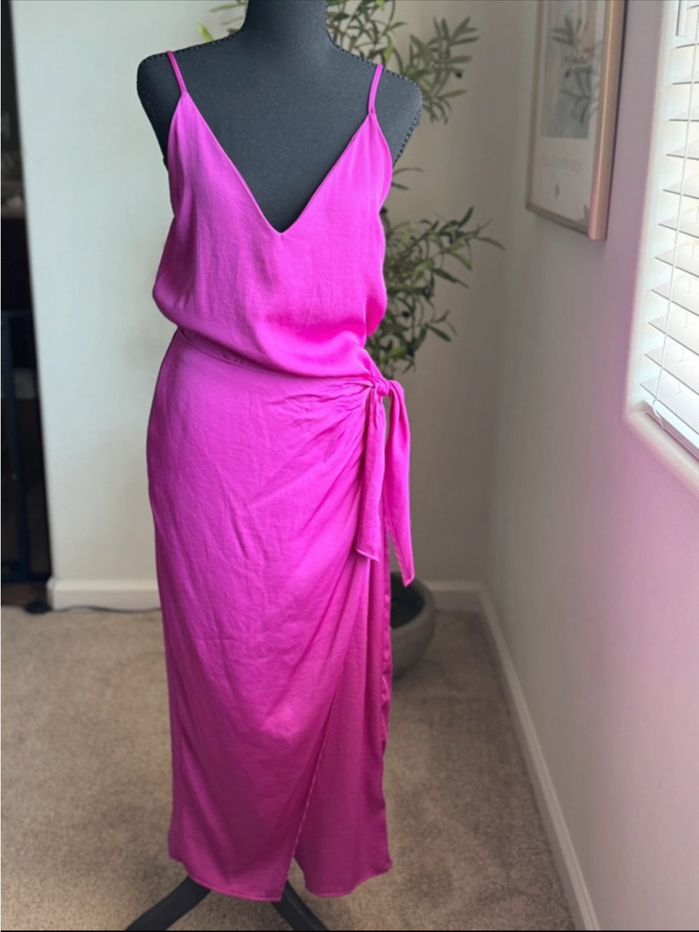 Tyche Fuchsia Midi Slip Dress with Side Knot